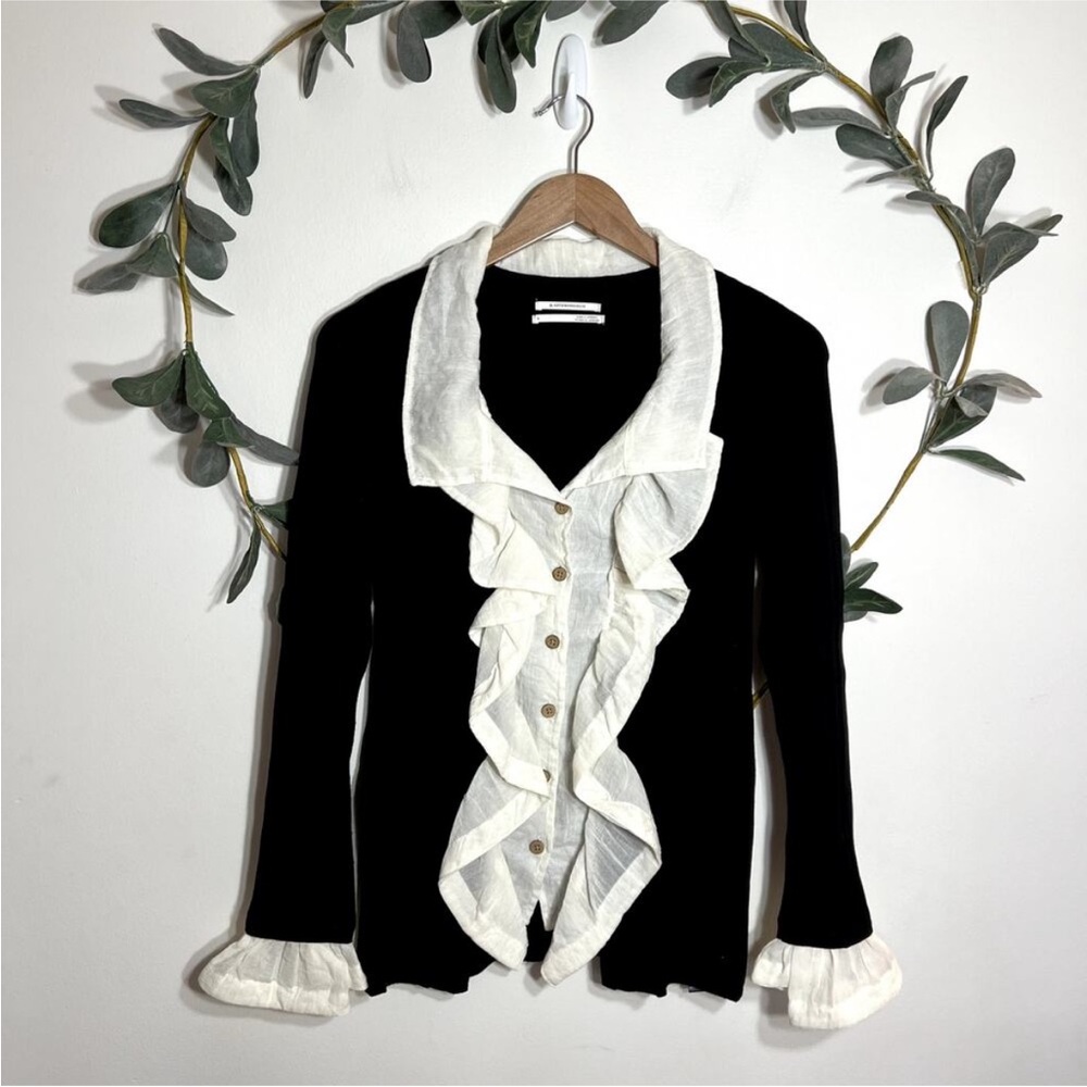 Anthropologie Black and White Ruffle Blouse